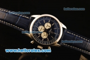 Breitling Transocean Chronograph Quartz Steel Case with Black Dial-Dark Blue Leather Strap