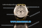 Rolex Explorer Chronograph Miyota OS20 Quartz Steel Case with White Dial and Green Leather Strap