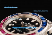 Rolex GMT-Master II Swiss ETA 2836 Automatic Movement Steel Diamond Case with Black Dial and Diamond Bezel-Steel Diamond Strap