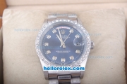 Rolex Day-Date Oyster Perpetual Automatic Diamond Bezel with Blue Dial and Diamond Marking-Small Calendar