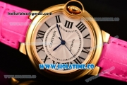 Cartier Ballon Bleu De Medium Asia 4813 Automatic Yellow Gold Case with Silver Dial Grey Leather Strap and Roman Numeral Markers (GF)