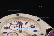 Hublot Big Bang Chronograph Miyota Quartz Movement Steel Case with Purple Markers and Purple Rubber Strap - Lady Model