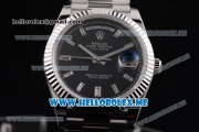 Rolex Day-Date Swiss ETA 2836 Automatic Stainless Steel Case/Bracelet with Black Dial and Stick Markers (BP)