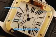 Cartier Santos 100 Swiss ETA 2892 Automatic Movement Steel Case with Gold Bezel and Black Leather Strap