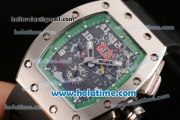Richard Mille RM 011 Asia 2813 Automatic Steel Case with Black Rubber Bracelet White Markers and Black Dial