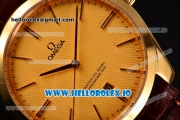 Omega De Ville Tresor Master Co-Axial Swiss ETA 2824 Automatic Yellow Gold Case with Brown Leather Strap and Gold Dial