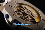 Audemars Piguet Royal Oak Offshore Run 12 Sec Swiss Valjoux 7750 Chronograph Movement Steel Case with White Dial and Blue Numeral Marker-Blue Leather Strap