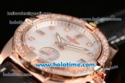 Breitling Galactic 36 Miyota Quartz Rose Gold Case with Black Leather Bracelet White Dial and Diamond Bezel