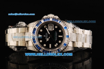 Rolex GMT-Master II Swiss ETA 2836 Automatic Movement Black Dial with White Markers and Diamond Bezel-Steel Diamond Strap