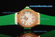 Hublot Big Bang King Swiss Quartz Movement Rose Gold Case with White Dial and Green Rubber Strap