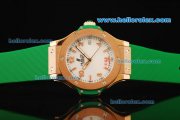 Hublot Big Bang King Swiss Quartz Movement Rose Gold Case with White Dial and Green Rubber Strap