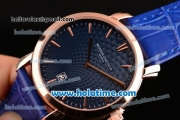 Vacheron Constantin Malte Miyota Quartz Rose Gold Case with Blue Leather Bracelet Blue Dial and Stick Markers