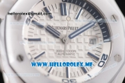 Audemars Piguet Royal Oak Offshore Diver Clone AP Calibre 3120 Automatic Ceramic Case with White Dial and White Rubber Strap Stick/Arabic Numeral Markers (BP)