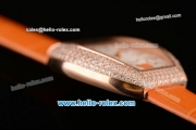 Franck Muller Heart Swiss Quartz Rose Gold Case with Orange Leather Strap Diamond Bezel and White Dial - ETA Coating