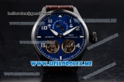 IWC Big Pilot Double Tourbillon Asia ST28 Automatic PVD Case with Blue Dial and Brown Leather Strap Stick/Arabic Numeral Markers