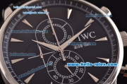 IWC Portuguese Chrono Japanese Miyota OS10 Quartz Stainless Steel Case with Black Leather Strap and Black Dial Stick Markers