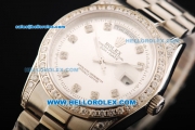 Rolex Oyster Perpetual Day Date Swiss ETA 2836 Automatic Movement Full Steel with White Dial and Diamond Markers/Bezel