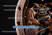 Richard Mille RM 51-01 Tourbillon Tiger and Dragon Asia Manual Winding Rose Gold Case with Seleton Dial and Black Rubber Strap Diamonds Bezel