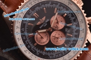 Breitling Navitimer Automatic Movement Rose Gold Case with Black Dial and Brown Leather Strap