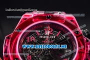 Hublot Big Bang UNICO Sapphire Red Miyota Quartz Sapphire Crystal Case with Skeleton Dial and Black Rubber Strap Stick/Arabic Numeral Markers