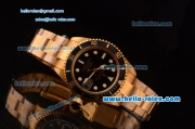 Rolex Submariner Swiss ETA 2836 Automatic Movement Gold Case with Black Bezel-Black Dial and Gold Strap