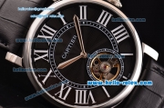 Cartier Rotonde De Tourbillon ST22 Automatic Steel Case with Black Dial and Black Leather Strap