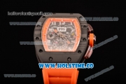 Richard Mille RM 011 Felipe Massa Flyback Chronograph Swiss Valjoux 7750 Automatic Carbon Fiber Case with Skeleton Dial Orange Rubber Strap and Orange Inner Bezel - 1:1 Original