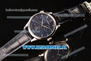 1:1 Jaeger-LECoultre Master Georgraphic Miyota 9015 Automatic Steel Case with Blue Dial Stick Markers and Blue Genuine Leather