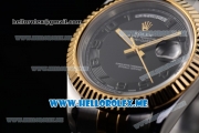 Rolex Day-Date II Asia Automatic Two Tone Case/Bracelet with Black Dial and Arabic Numeral Markers