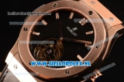 Hublot Classic Fusion Tourbillon Manual Winding Rose Gold Case with Black Dial and Black Leather Strap