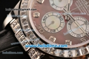 Rolex Daytona Chrono Swiss Valjoux 7750 Automatic Steel Case with Diamond Bezel Black Leather Strap and Brown MOP Dial