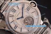 Cartier Ballon Bleu Tourbillon Seagull St8001 Tourbillon Manual Winding Steel Case/Strap with Diamond Bezel and White Dial