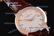 Vacheron Constantin Patrimony Swiss ETA 2836 Automatic Rose Gold Case with Stick Markers White Dial and Brown Leather Strap