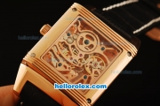 Jaeger-LeCoultre Skeleton Manual Winding Movement Rose Gold Case with Black Leather Strap