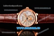 Cartier Rotonde De Swiss Quartz Rose Gold Case with Brown Leather Strap with White Guilloche Dial