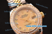 Rolex Datejust Lady 2813 Automatic Two Tone Case/Strap with Yellow MOP Dial and Diamond Bezel ETA Coating