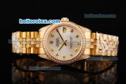 Rolex Datejust Automatic Movement Golden Case and Golden Strap with White Dial and Diamond Markers
