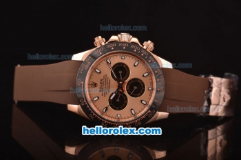 Rolex Daytona Asia 3836 Automatic Rose Gold Case with PVD Bezel - Brown Dial and Brown Rubber Strap - 7750 Coating