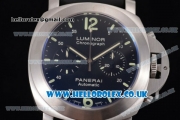 Panerai Luminor Chrono PAM 310 Copy Venus 75 Manual Winding Steel Case with Black Dial Stick Markers and Black Rubber Strap