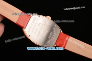 Franck Muller Heart Swiss Quartz Rose Gold Case with Red Leather Strap Diamond Bezel and White Dial - ETA Coating