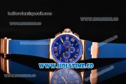 Ulysse Nardin Marine Chrono Asia Automatic Rose Gold Case with Roman Numeral Markers and Blue Dial