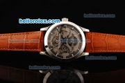 Jaeger-LeCoultre Tourbillon Automatic Movement Stainless Steel Case with Transparent Case Back and Brown Leather Strap