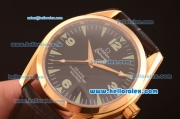 Omega Railmaster Automatic ETA Coating Gold Case with Black Dial and Black Leather Strap