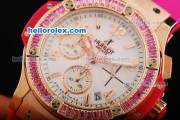 Hublot Big Bang Chronograph Quartz Movement White Dial with Pink Diamond Bezel and Pink Rubber Strap-Lady Size