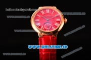 Cartier Ballon Bleu De Small Swiss Quartz Rose Gold Case with Red Dial White Roman Numeral Markers and Red Leather Strap