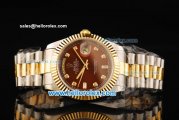 Rolex Day-Date II Automatic Movement Steel Case with Brown Dial and Gold Bezel-Two Tone Strap