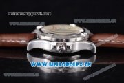 Breitling Avenger II GMT Swiss ETA 2824 Automatic Steel Case with White Dial Stick Markers and Brown Leather Strap