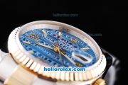 Rolex Datejust Oyster Perpetual Two Tone with Gold Bezel and Blue Rolex Logo Dial