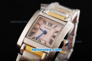 Cartier Tank Quartz Movement Pink Dial with Steel Case and Two Tone Strap