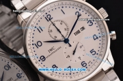 IWC Portuguese Chrono Japanese Miyota OS10 Quartz Stainless Steel Case Numeral Markers with Stainless Steel Strap and White Dial
